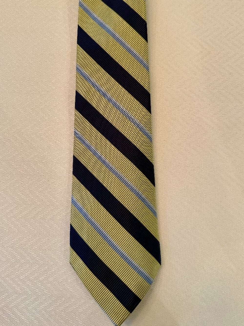 Ralph Lauren Men’s Silk Neck Tie – Yellow with Dark Blue & Light Blue Stripes